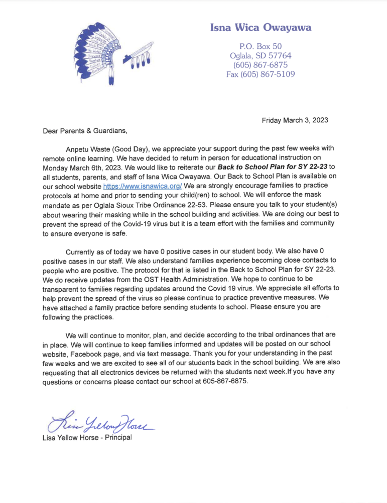 Principal Letter